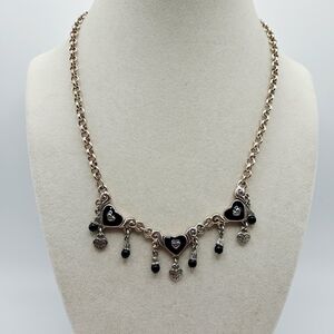 Brighton Silver Tone Black Three Heart Dangle Necklace